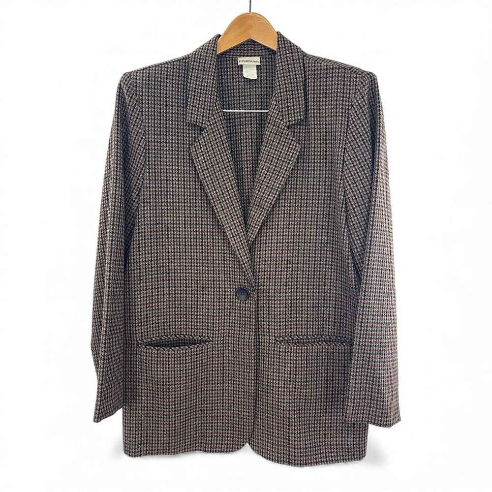 Vintage Brown Micro Houndstooth Blazer Women’s Medium